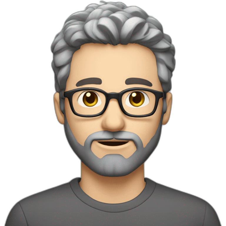 Caucasian man 40. brown eyes. short hair and short gray beard. disheveled without parting. black glasses emoji