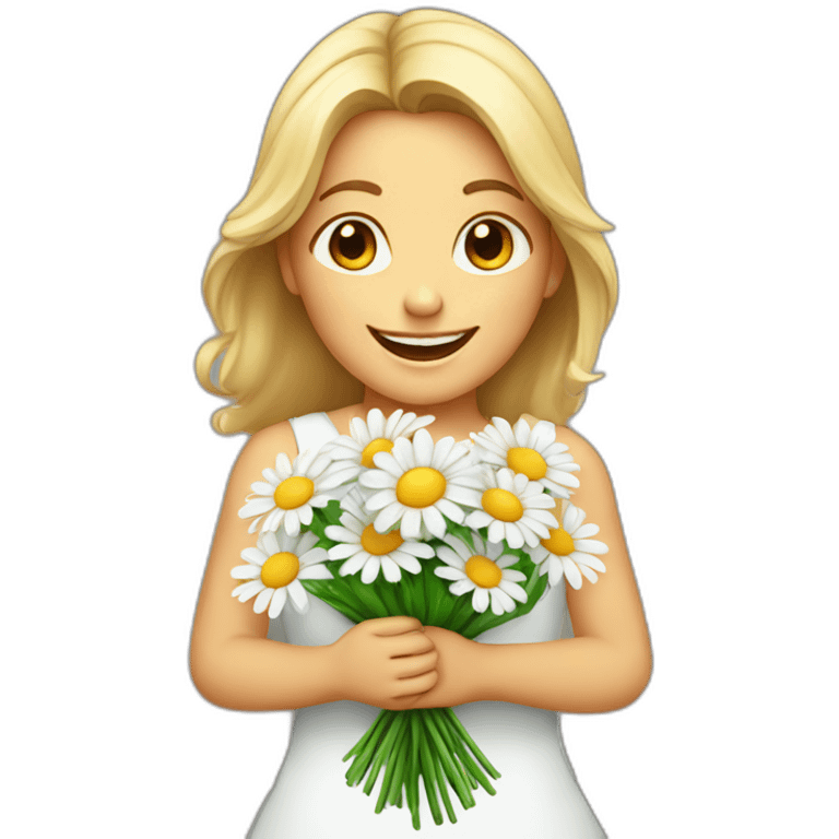 Smiling-girl-with-bouquet-of-daisies emoji