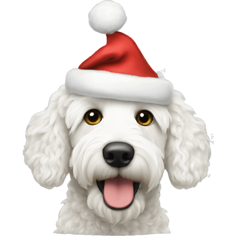 White golden doodle Christmas hat emoji