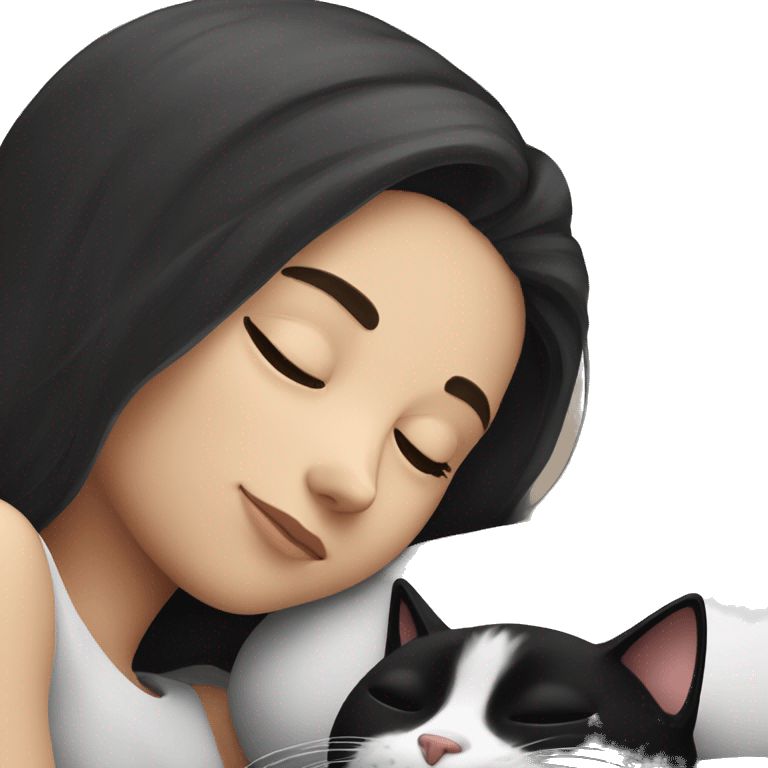 girl sleeping with black and white cat emoji