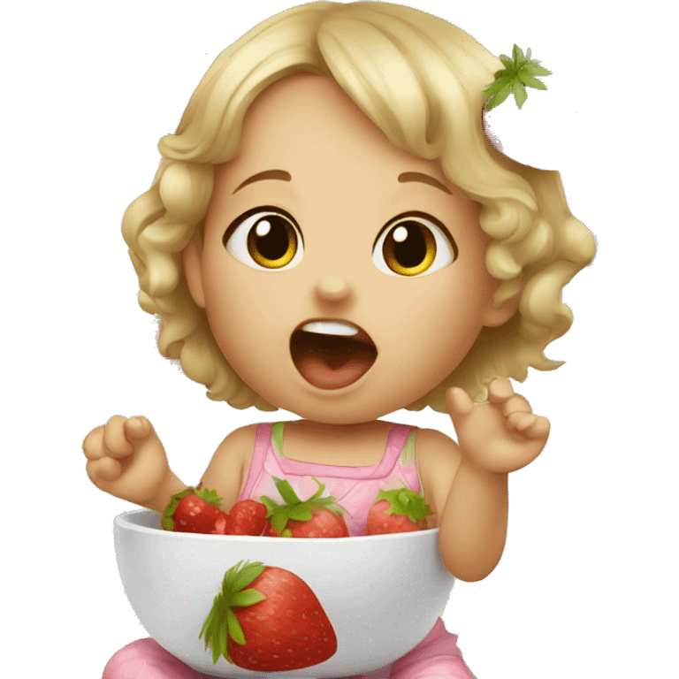 Baby girl eating strawberries emoji