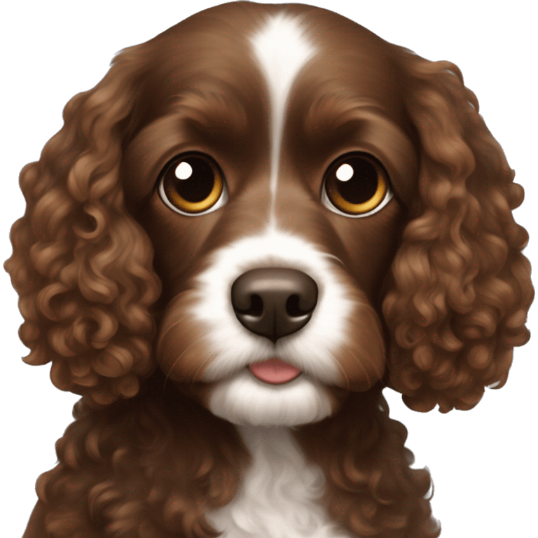 Darkish brown cavapoo with the lil more spaniel face but with curly hair  emoji