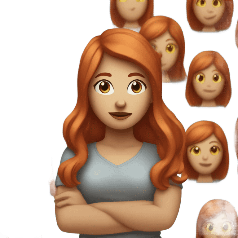 Red headed straight hair woman with blue eyes with hands on hips emoji