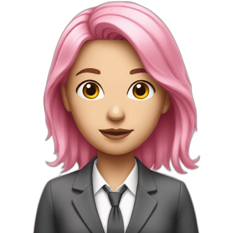 young white woman in office suit, pink hair emoji