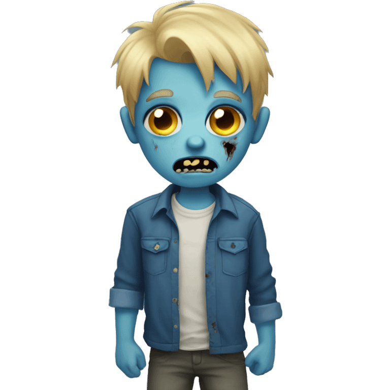 boy zombie with blonde hair, blue skin and shirt emoji