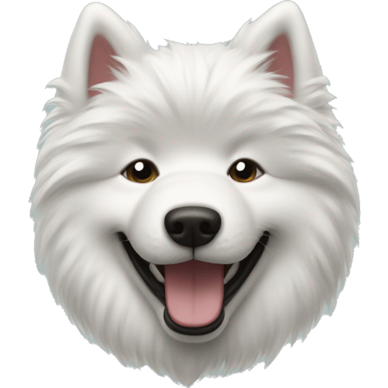 Samoyed were a leather jacket and smiling  emoji