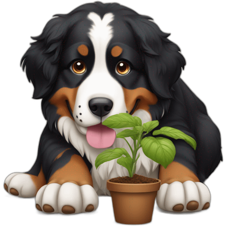 bernese mountain dog digging a plant emoji