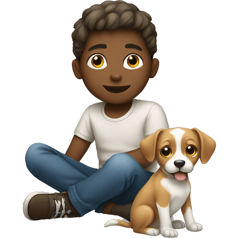 sitting boy with puppy emoji