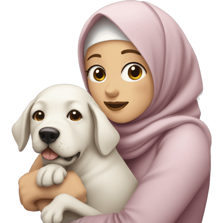 pretty white skin woman with hijab hugging a dog emoji