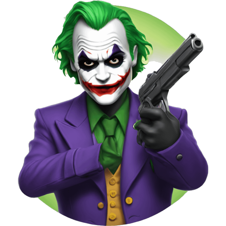 the joker holding a gun, peace sign emoji