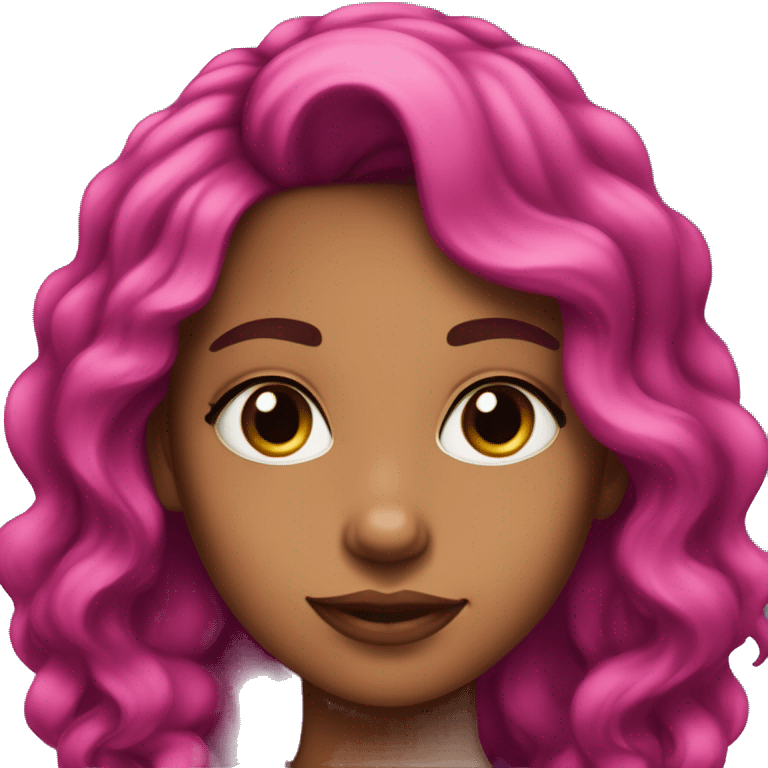 Pretty girl with tan skin, dark eye makeup, and long, magenta pink, wavy, thick hair emoji