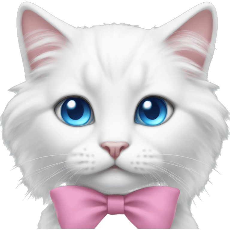 White cat with long hair and blue eyes with a pink bow  emoji