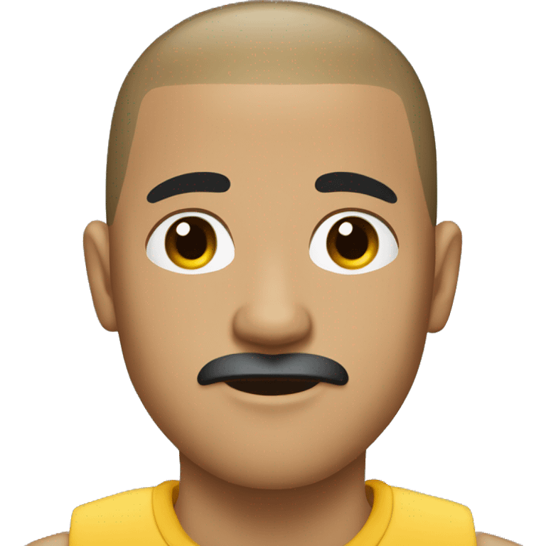 light skin man with buzzcut, black eye color and mustache emoji