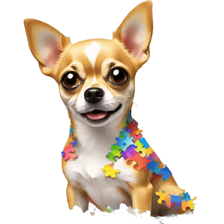 confused chihuahua made out of rainbow jigsaw puzzle pieces emoji