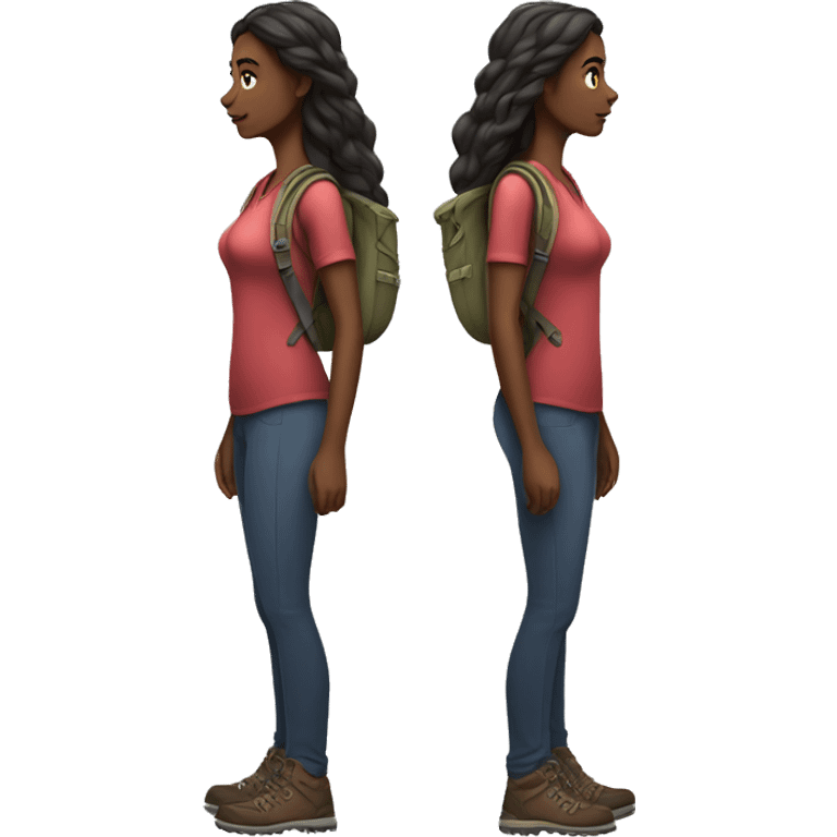 Beautiful long hair dark woman hiking full body emoji