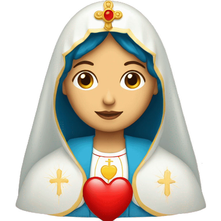 virgen maria con túnica blanca y corazón rojo emoji