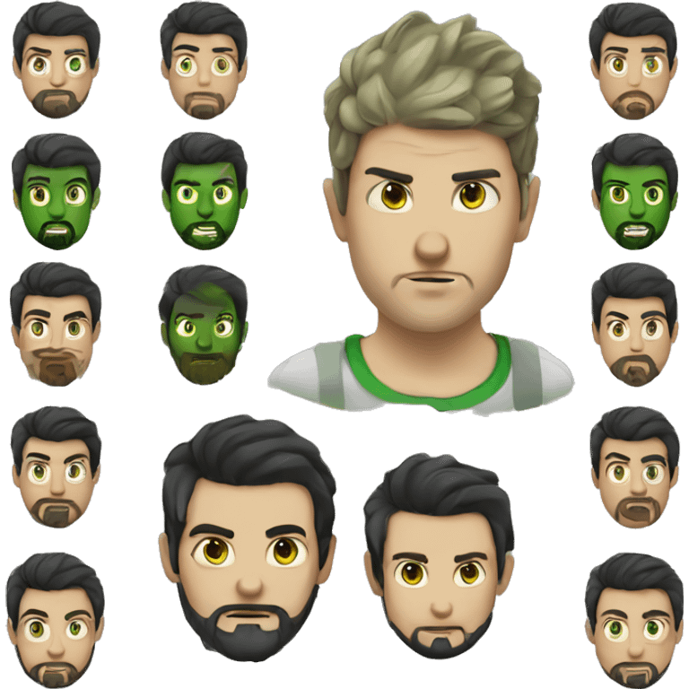 Round face guy with very dragon green eyes, beard black hair  emoji