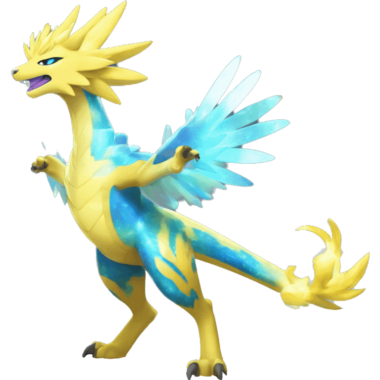 Celestial Powerful Nebula-Crystallic Colorful Vibrant Colors Flying Advanced Zeraora-Aurorus-Fakémon-Legendary-Pokémon-Creature Full Body emoji