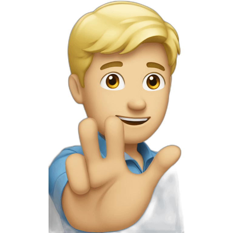 a blonde guy greeting with a hand emoji