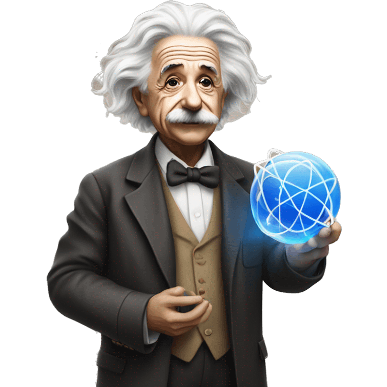 Albert Einstein holding a model of an atom emoji