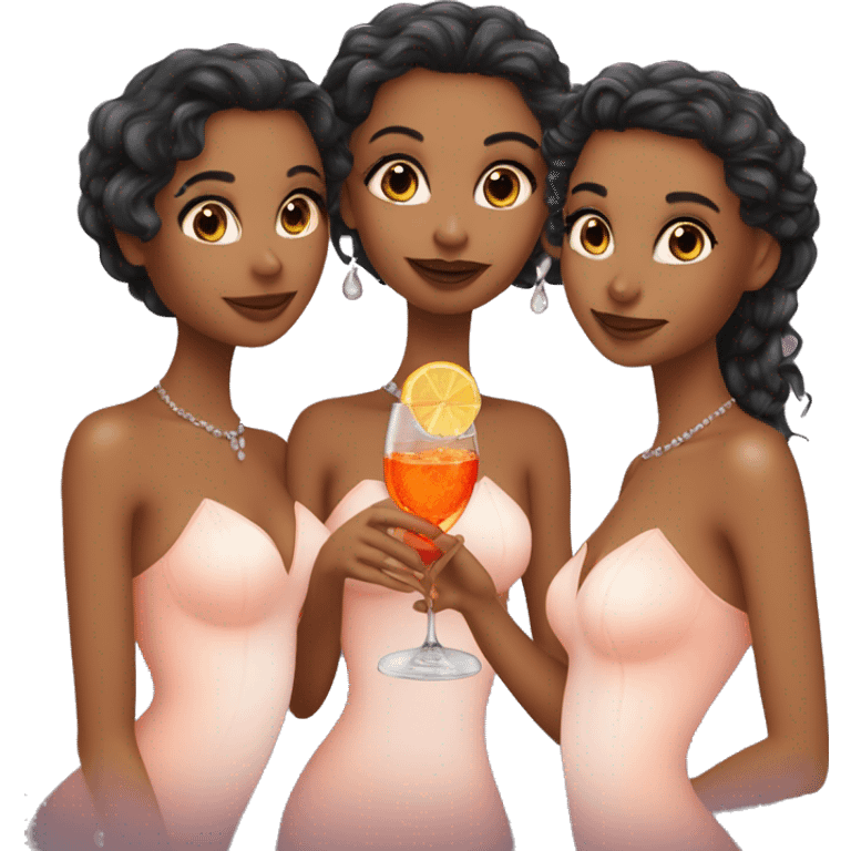 Three beautiful mermaids (light skin) drinking aperol emoji