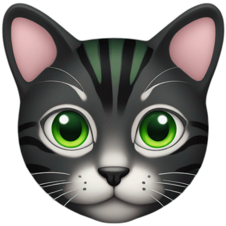 Striped black cat with Green eyes emoji