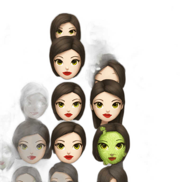 women dark Brown hair Green eyes geisha red lips emoji