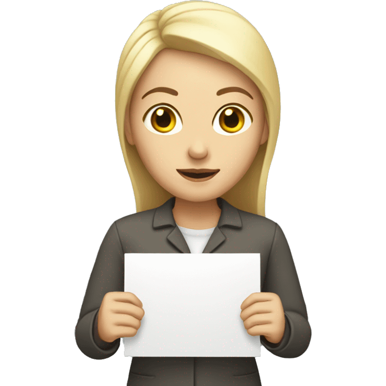 White woman holding a sign 4 B emoji