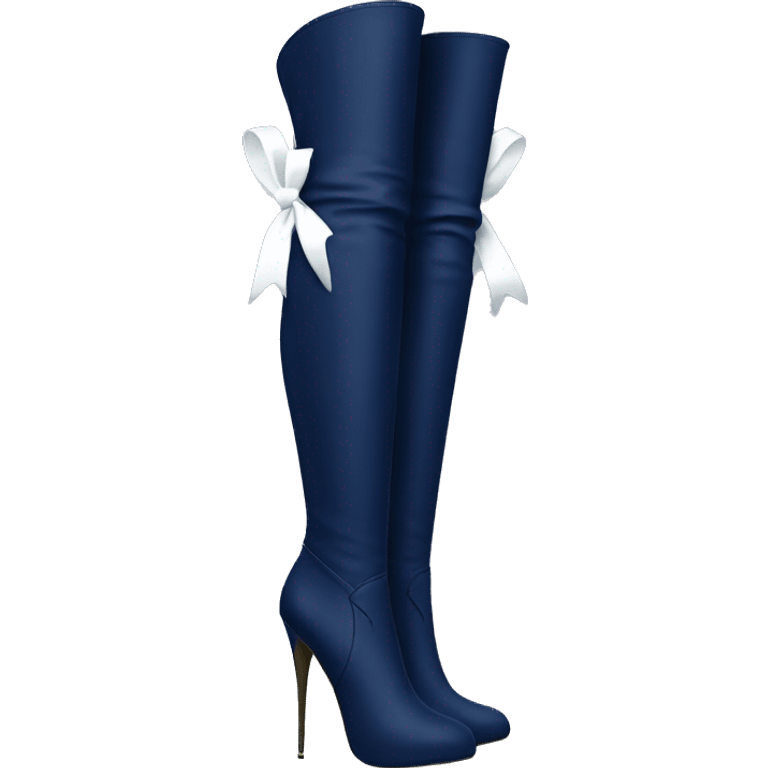 Navy blue thigh high boots with white bow emoji