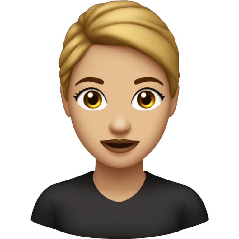 Crea un emoji de una chica blanca con el cabello castaño claro liso, ojos cafés y labios gruesos. Que tenga un top negro emoji