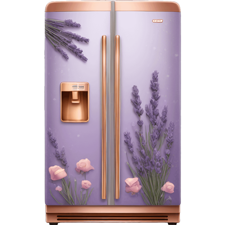 Realistic lavender and copper fridge decorated in rose gold and purple flower pattern. emoji