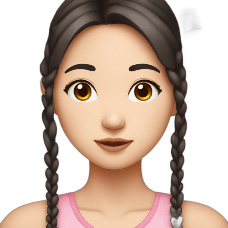 25 year old chinese american girl who loves bows and pink with dark brown hair and a round face emoji