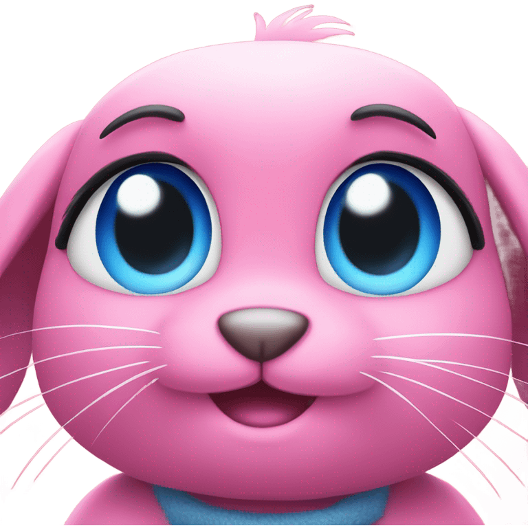 Big pink bunny with big blue eyelashes eyes wearing rainbows emoji