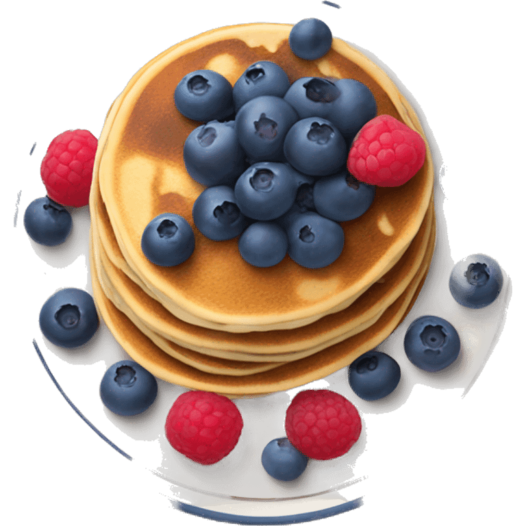 Blueberry pancakes on the plate with the raspberry on the top emoji