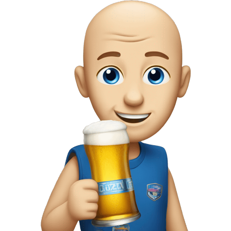 bald blue eyed emoji drinking beer emoji