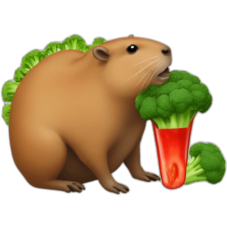 Capybara eating a broccoli with ketchup emoji