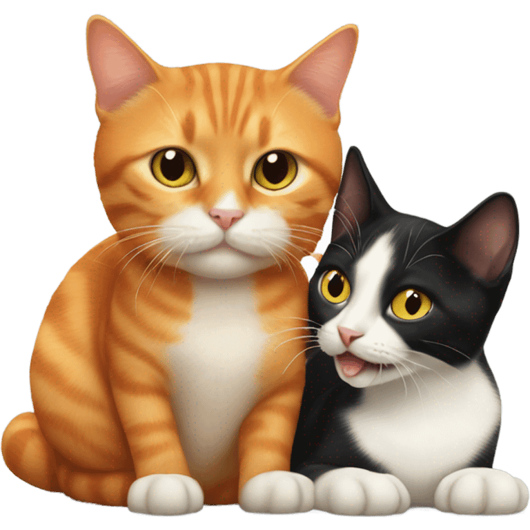 orange cat licking small tuxedo cat emoji