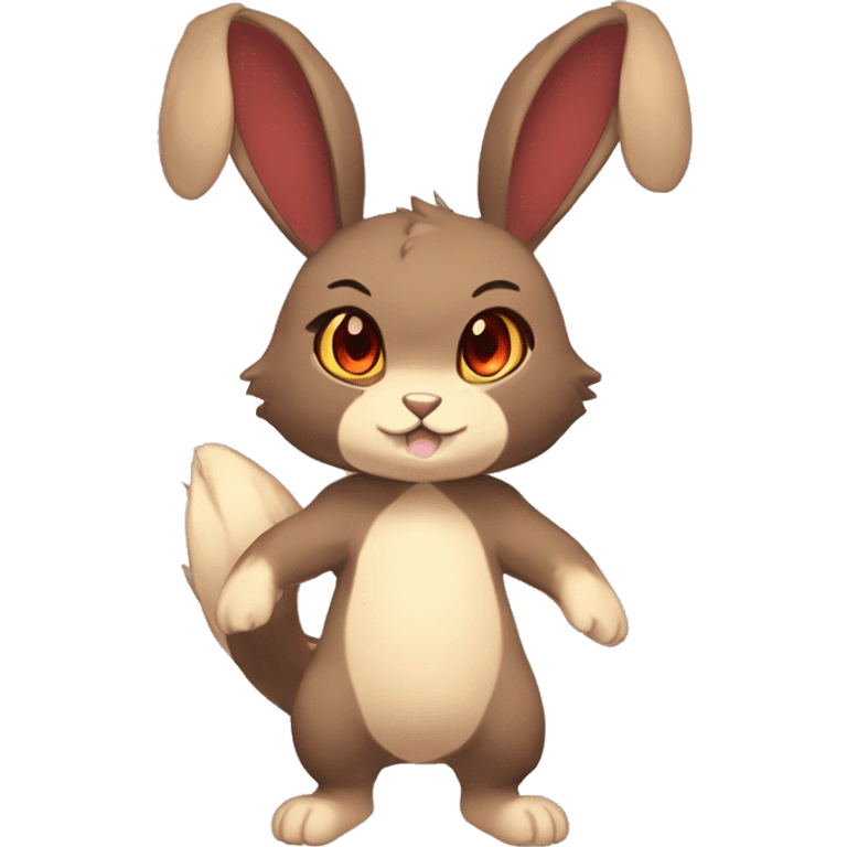 Cute, Chibi, Kemono-style, Anthro, Fur-Sona, Dark-Brown, Normal-type-Ground-type Tan-Rabbit-Fakémon with Dark-Red eyes, beige belly, beige paws, beige feet, beige freckles, full body emoji