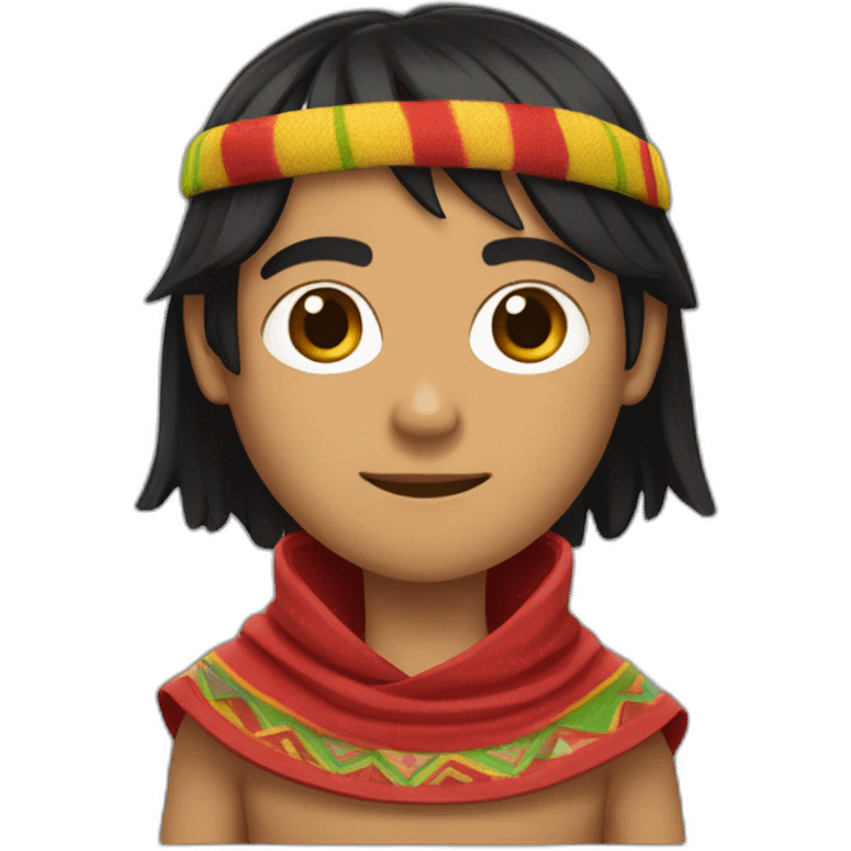 A shaved Inca man, neck-length black hair, wearing a red headband and wearing a red poncho (with yellow, green and red lines) emoji