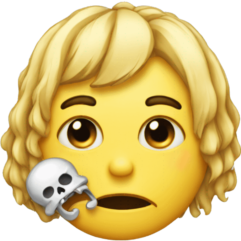 crying face with skull hairpin emoji