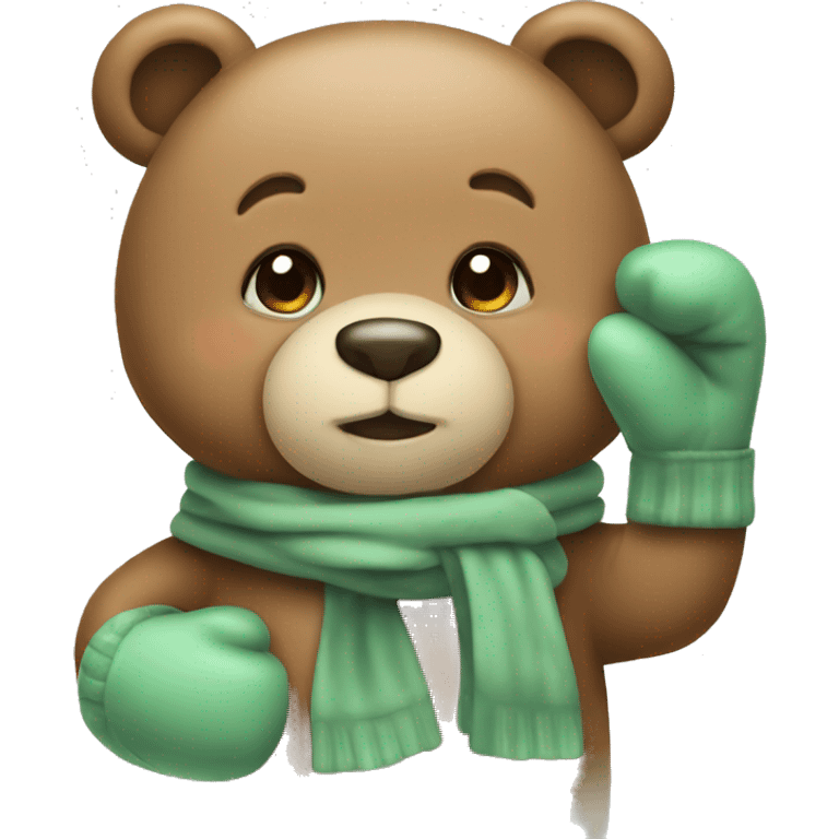 Cute Bear with Sage green mittens emoji