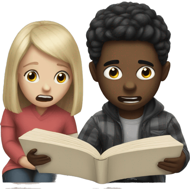 White siblings reading a horror book emoji