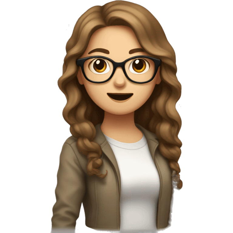 white girl with brown hair and glasses, side profile to the left with her mouth open emoji