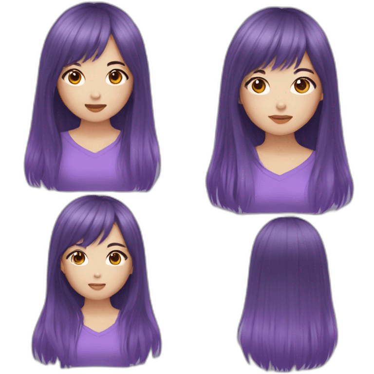 Purple bangs long hair Asian girl emoji