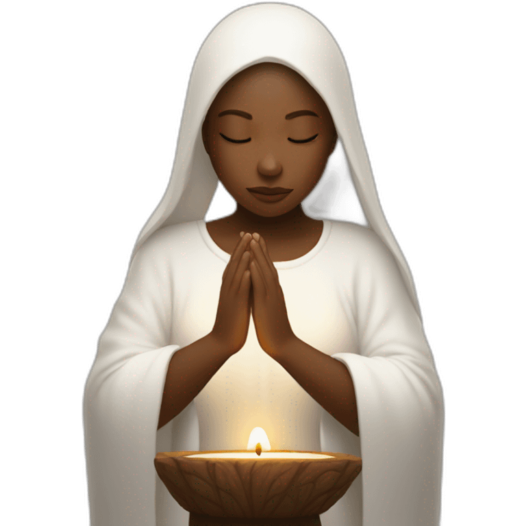 a girl with white skin prays at a candle in her left  emoji