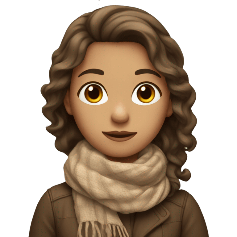 brown, wavy haired girl with hair down with a scarf and brown eyes emoji