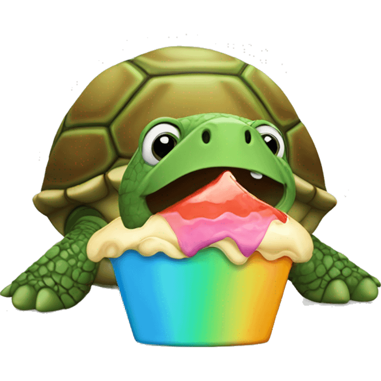 Turtle with colorful shell eating icecream emoji