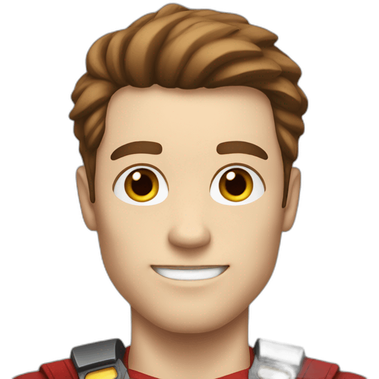 Superhero guy, white skin, brown hair emoji