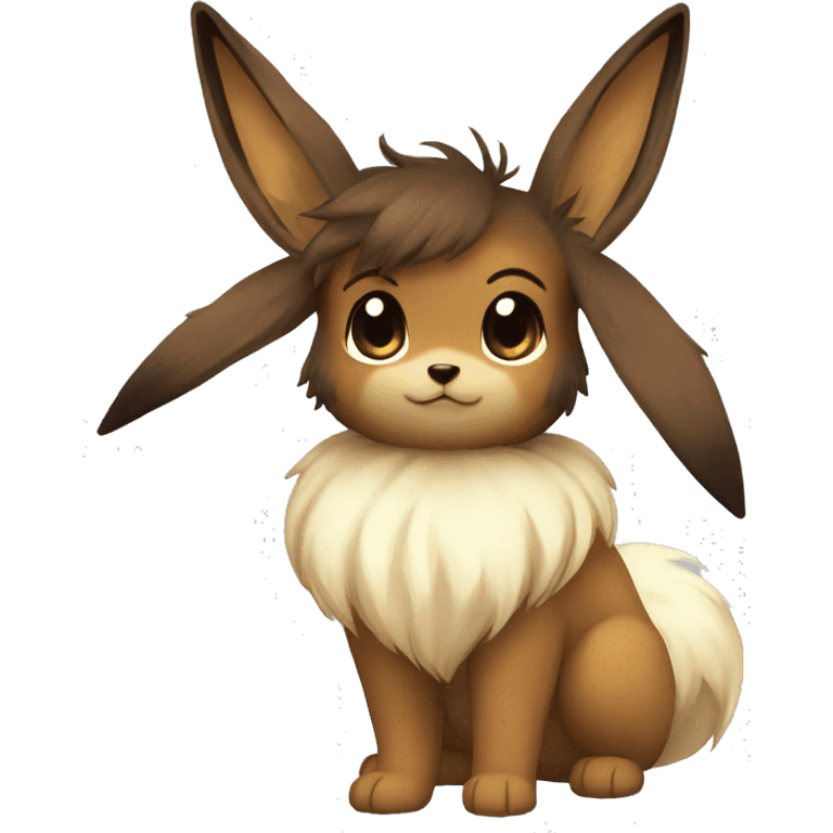 Kawaii Shiny Eevee with dark brown long emo hair covering her eyes Full Body emoji