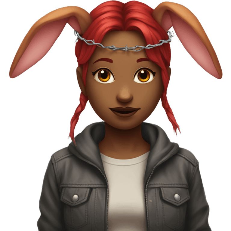 Red skinned bunny girl with horns and a barbed wire halo emoji